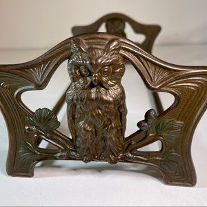 Beautiful Ornate Antique Art Nouveau Wise Owl Telescopic Brass Bookends